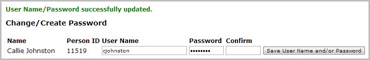 User Name/Password successfully updated